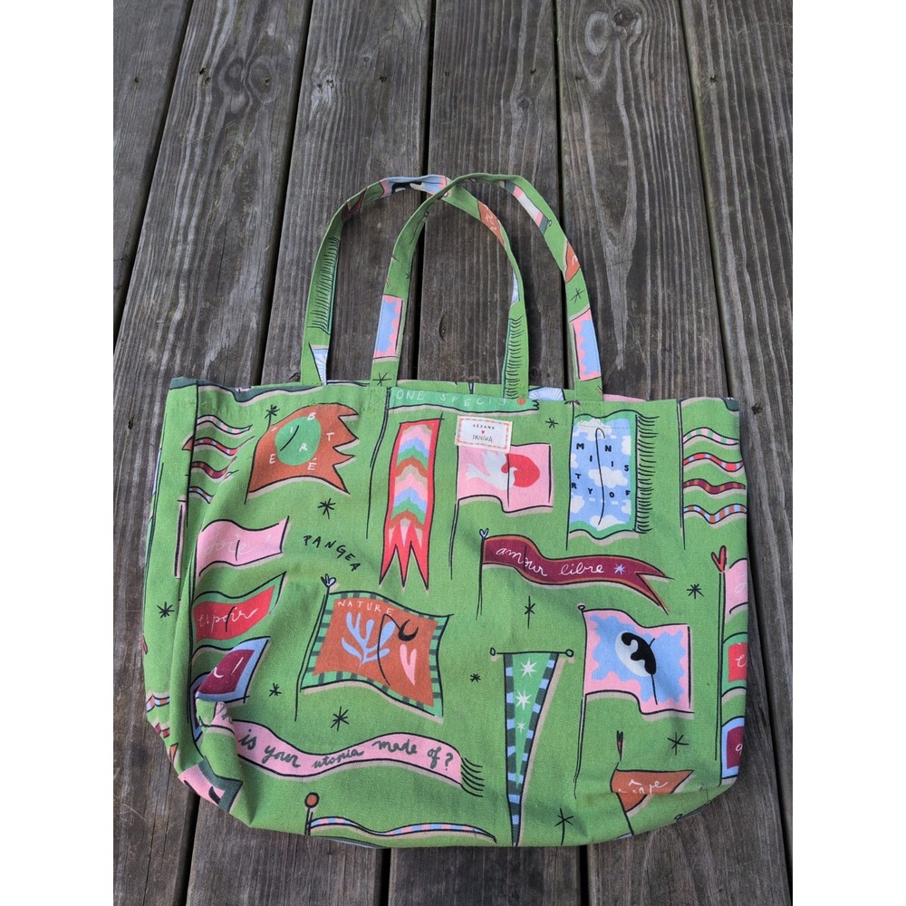 Sézane x Pangea Canvas Tote Shopping Bag Green Totebag
